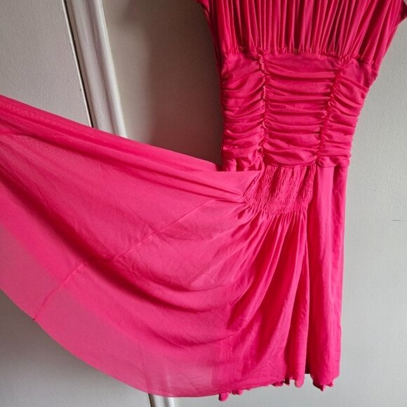 KOOKAI ruched hot pink mesh t-shirt dress - Picture 3 of 8